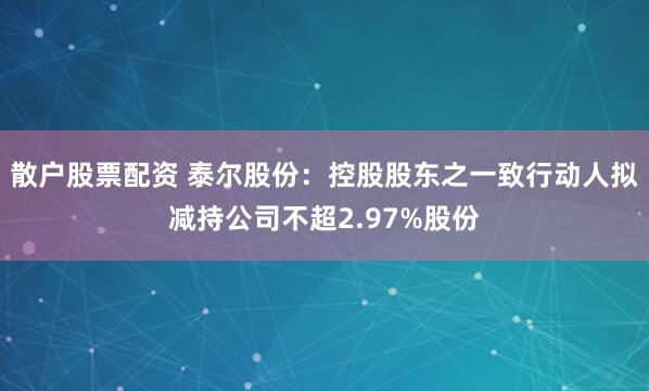 散户股票配资 泰尔股份：控股股东之一致行动人拟减持公司不超2.97%股份