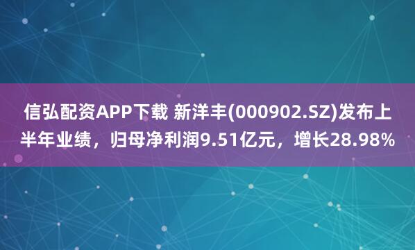 信弘配资APP下载 新洋丰(000902.SZ)发布上半年业绩，归母净利润9.51亿元，增长28.98%
